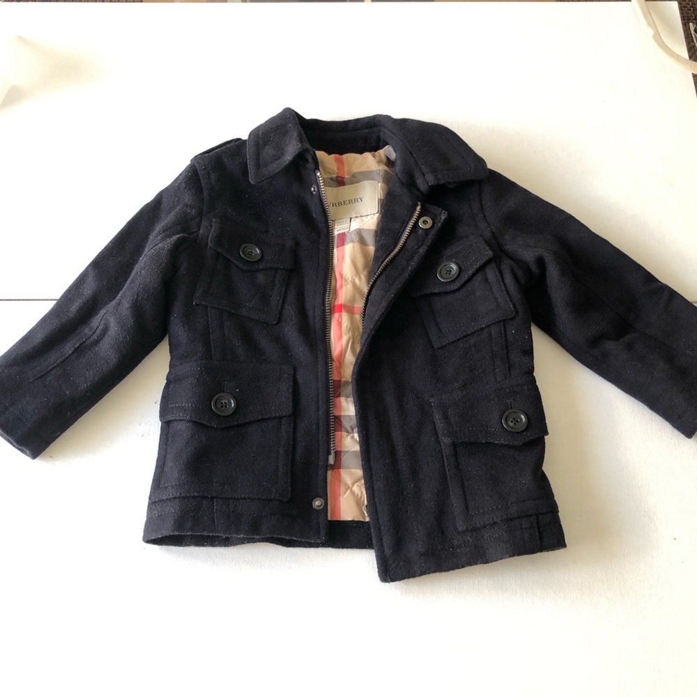Burberry boys 18M Black Wool-Blend Peacoat Jacket